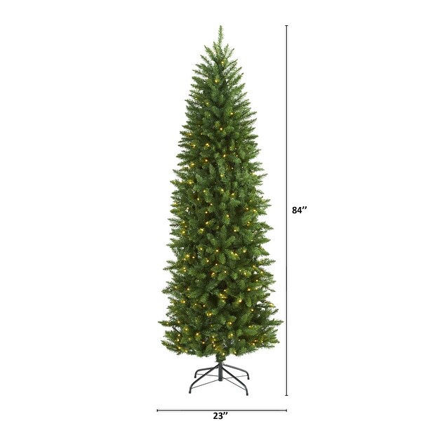 7’ PreLit Slim Green Mountain Pine Artificial Christmas Tree，Clear LED Lights