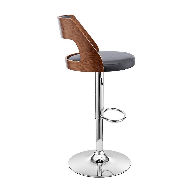 Adjustable Barstool with Open Wooden Back， Black and Gray