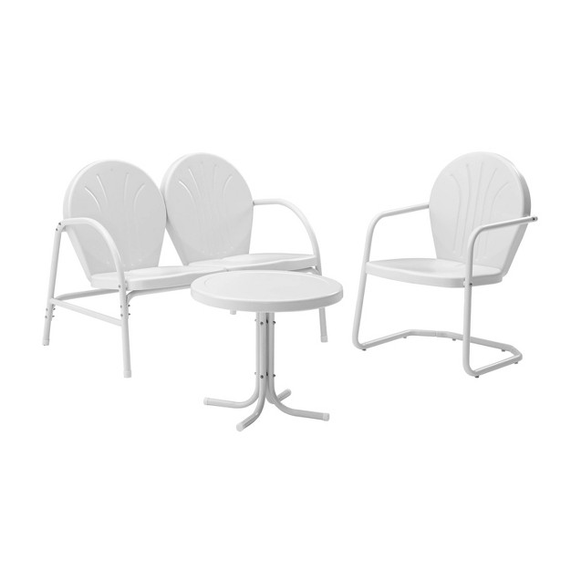 Griffith 3pc Outdoor Conversation Set With Loveseat Arm Chair amp Accent Table White Crosley