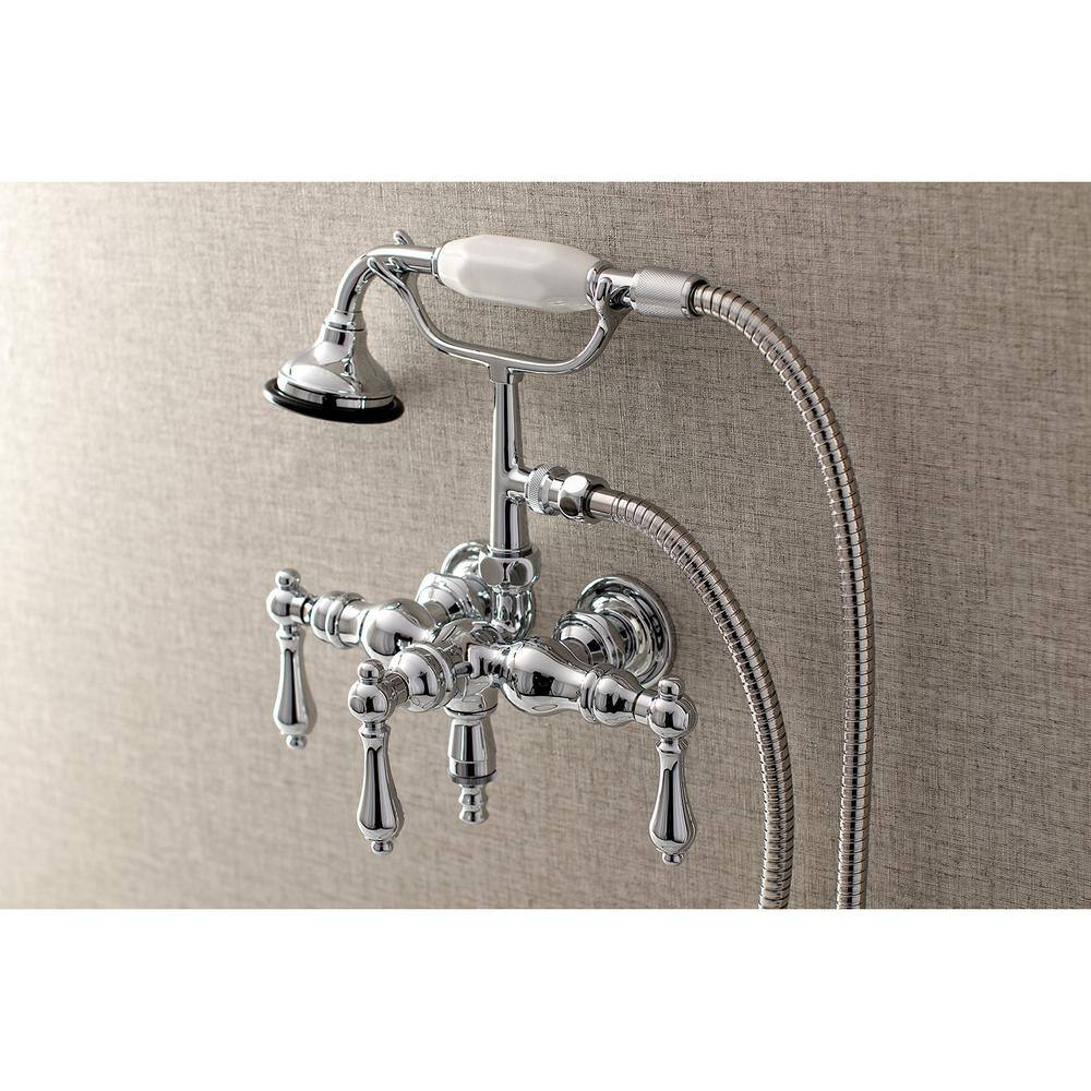 Kingston Brass Vintage 3-38 in. Center 3-Handle Claw Foot Tub Faucet with Handshower in Chrome HAE20T1