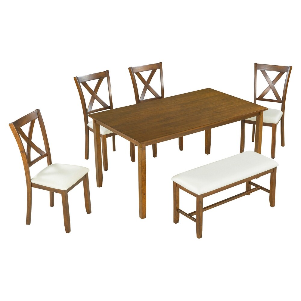 6 Piece Kitchen Dining Table Set Wooden Rectangular Dining Table