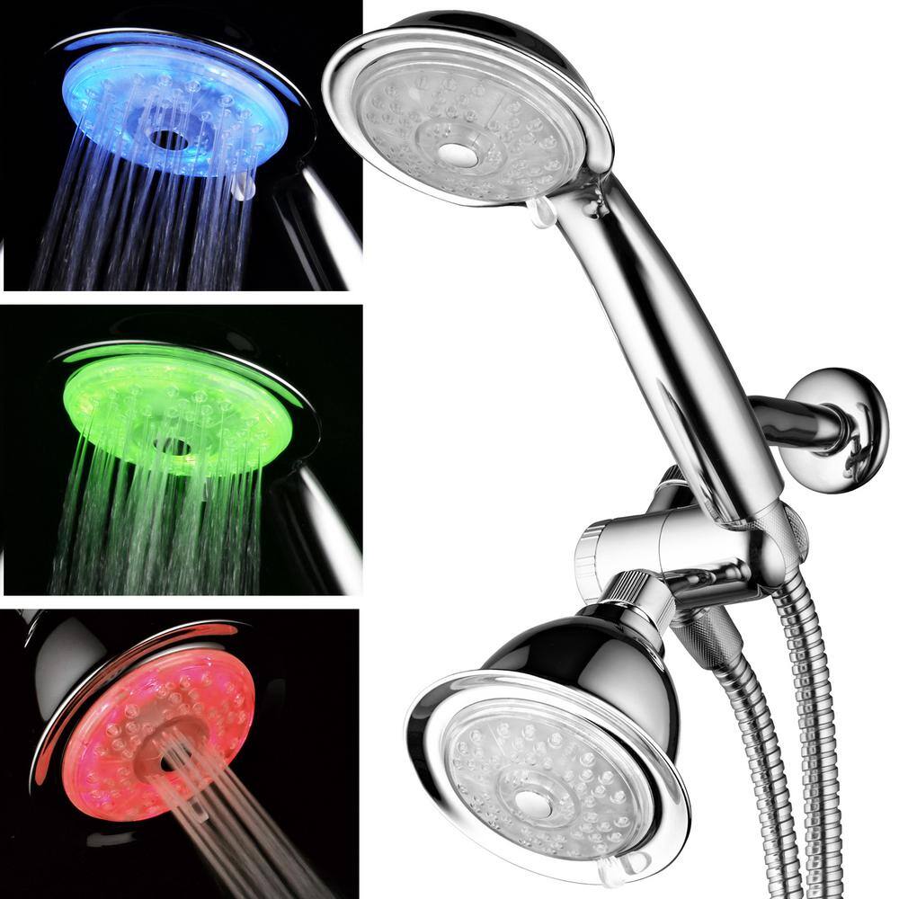 Luminex 24-spray 4 in. Dual Shower Head and Handheld Shower Head with LED Lighted in Chrome 1498