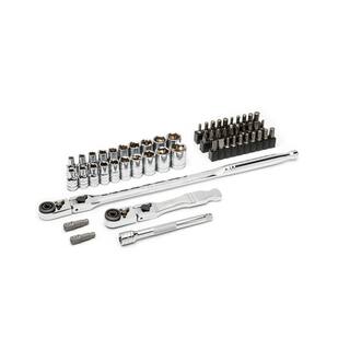 GEARWRENCH 14 in. Drive 6-Point SAEMetric Slim Flex-Head Ratchet and Socket Mechanics Tool Set (55-Piece) 81039