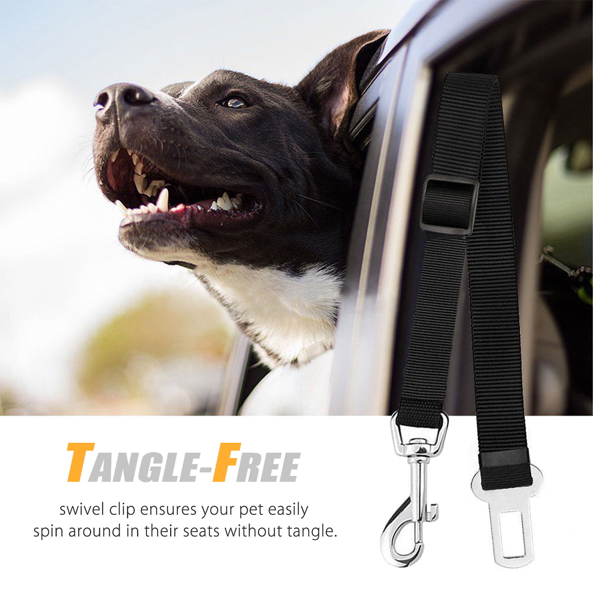 TSV 2Pcs Dog Leash Seat Belt Pet Car Seatbelt Safety Lead with Swivel Clip and Adjustable Length for Dogs and Cats， Black Seatbelt Harness for All Vehicles