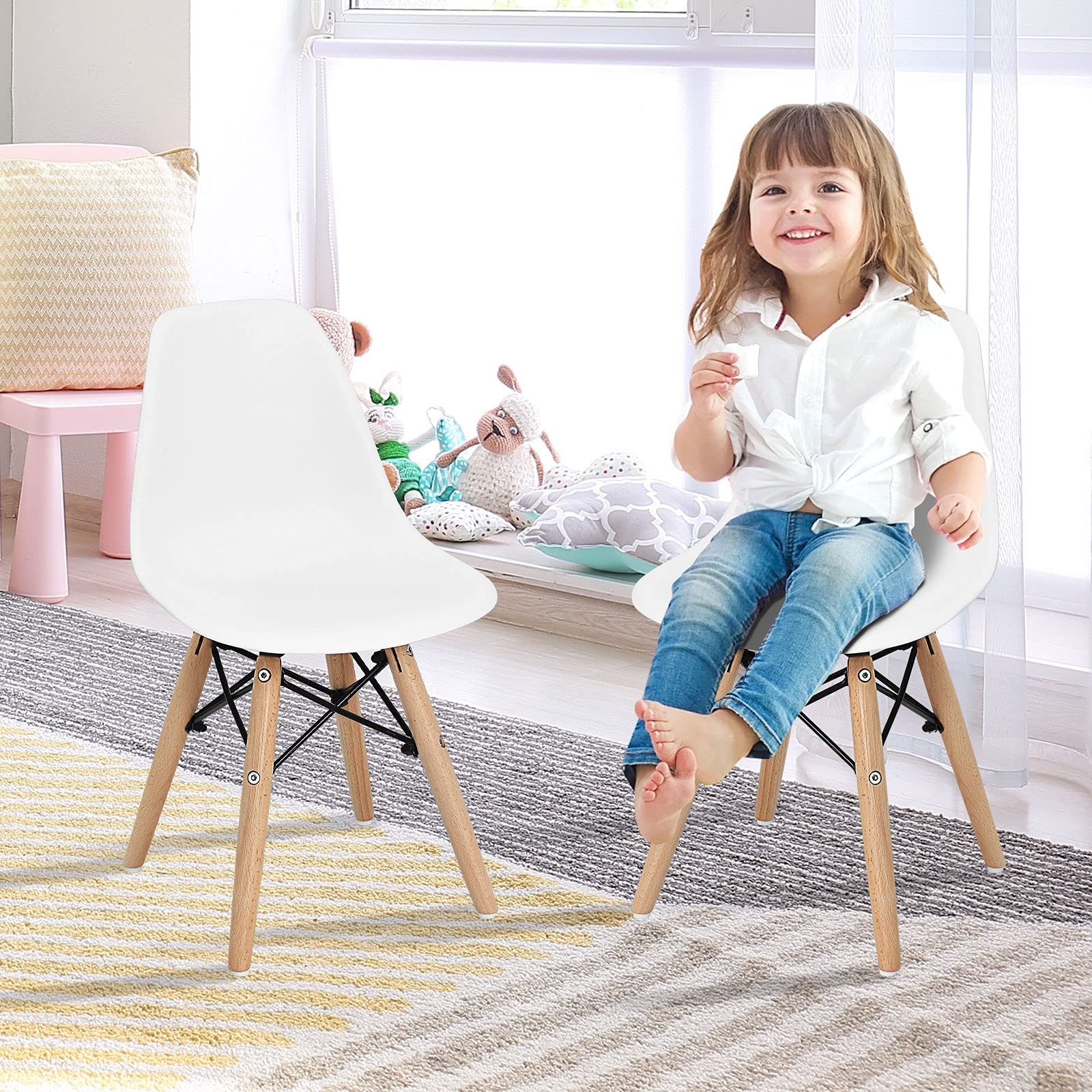 Costzon Kids Chair 4 Pcs, Toddler Chair in Mini DSW Size w/Solid Wood Legs