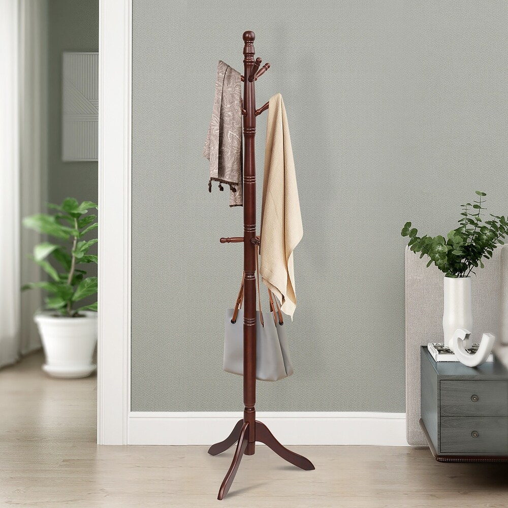 Costway Coat Rack Wooden Hall Tree 2 Adjustable Height w/ 9 Hooks   See details