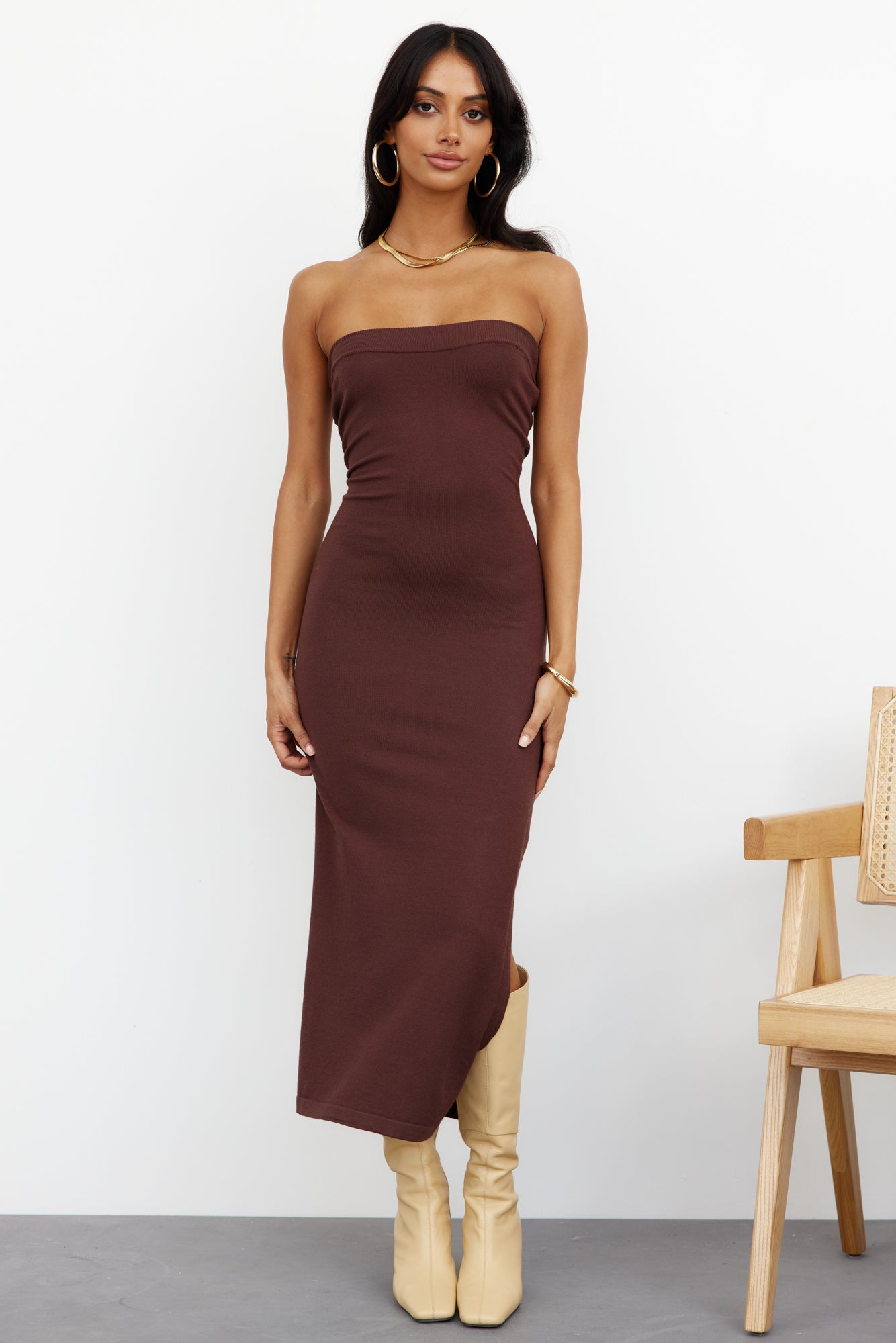 Solar Rays Midi Dress Brown