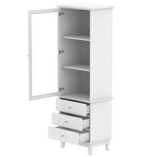 FUFUGAGA 70.9 in. H Wood Standard Bookshelf Bookcase in White With Tempered Glass Doors 3 Drawers and Adjustable Shelves KF330059-01-c