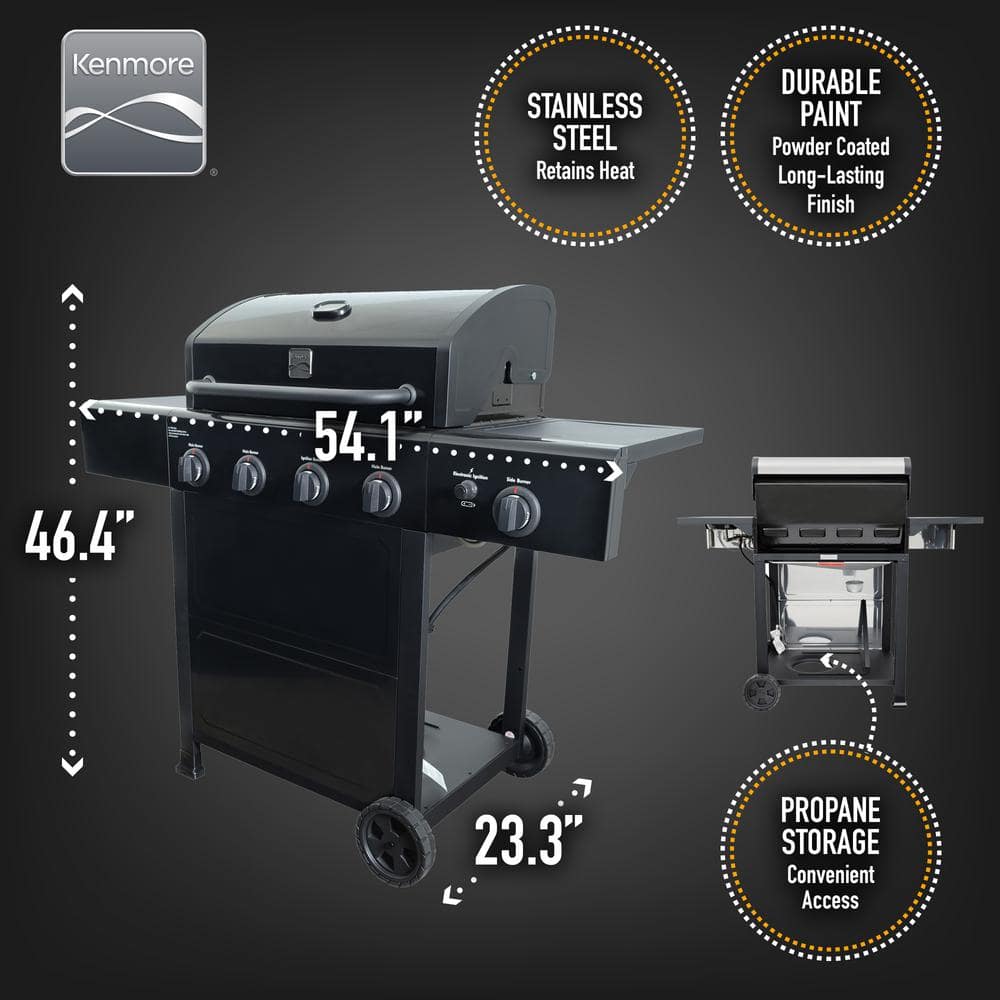 KENMORE Kenmore 4 Burner Open Cart Propane Gas BBQ Grill with Side Burner, Black PG-40406SOL-1