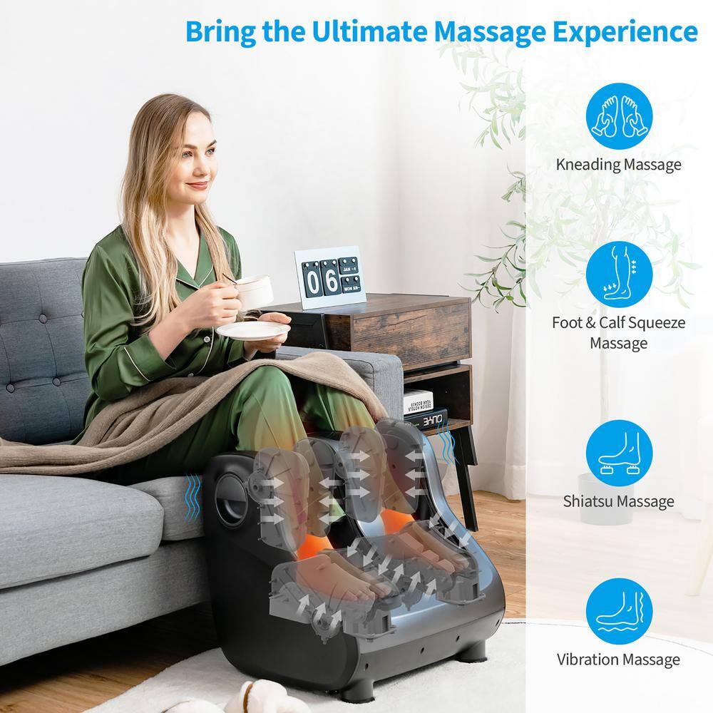 Costway Shiatsu 6-Speed Foot and Calf Massager with Compression Kneading Heating and Vibrating in Grey JS10017US-GR