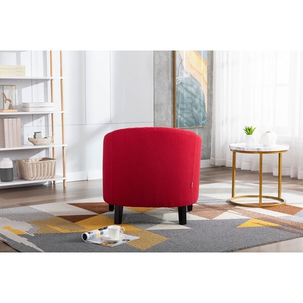 Modern Accent Barrel Chair with Nailheads， Wood Legs and Chrome Nailhead Trim， Living Room Chair with Curved Edges， Red