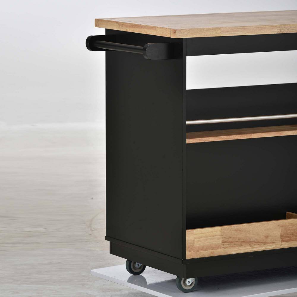 Whatseaso 46 in. Black New Design Kitchen Island with 2-Drawers and Tableware Cabinet LNN-K110501887