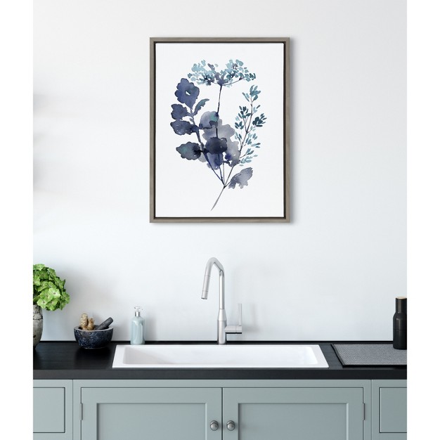 X 24 quot Sylvie Botanical Lace Leaf Indigo Framed Canvas By Sara Berrenson Gray Kate amp Laurel All Things Decor