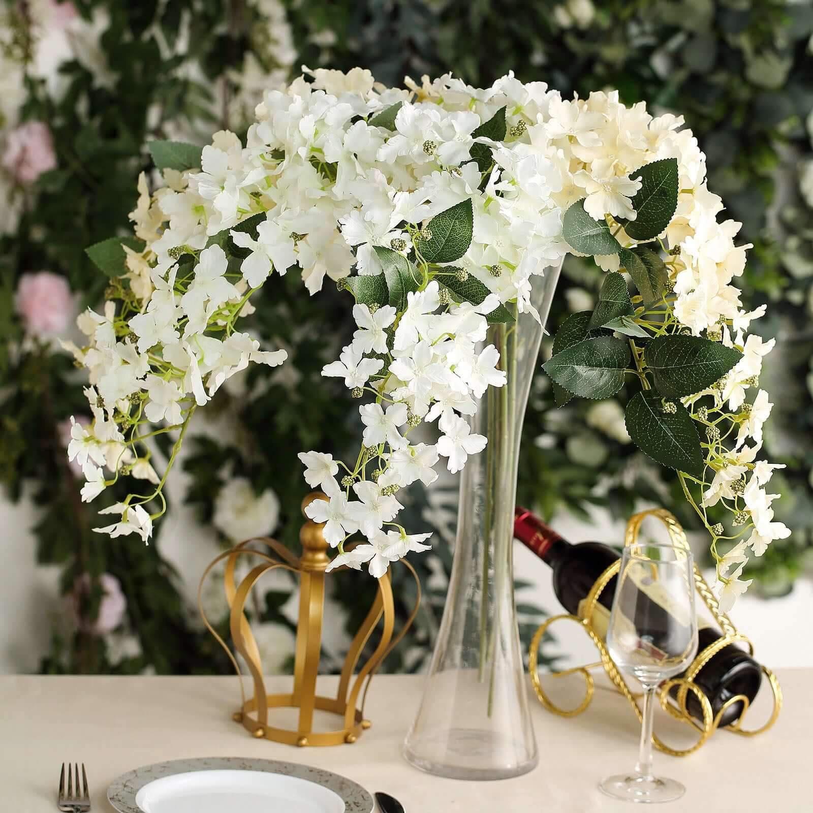 4 Stems White Artificial Silk Hydrangea Flower Branches 41