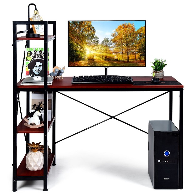 Costway 47 5 x27 x27 Compact Computer Desk With 4 tier Storage Bookshelves For Home Office