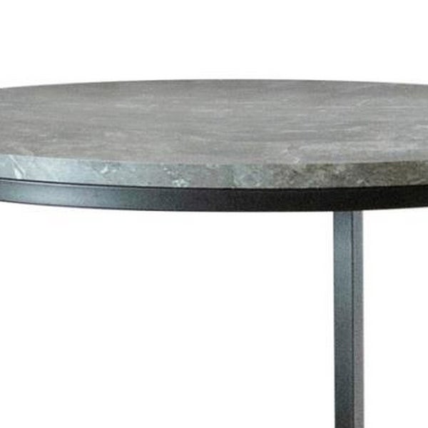 End Table with Textured Round Faux Marble Top， Gray