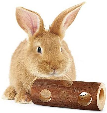 SunGrow Rabbit and Gerbil Chew Dwarf Hamster Hideout and Play Tunnel Wooden Log， 8-in