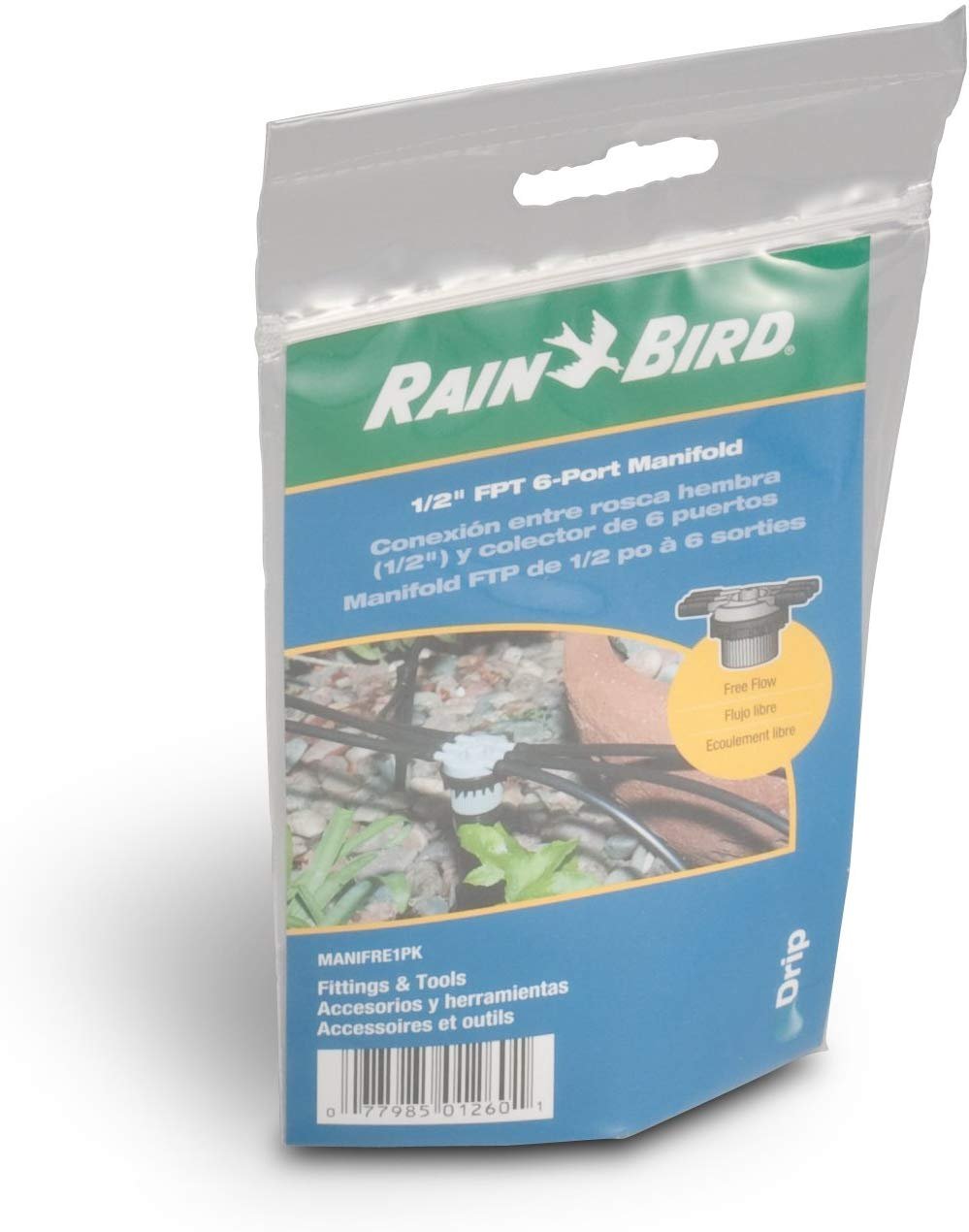 Rain Bird MANIFRE6S Drip Irrigation 6-Port Manifold， Unregulated Free Flow