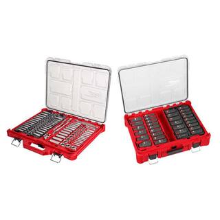 MW 38 in.  14 in. Drive SAEMetric Ratchet wSocket Set  12 in. Drive Metric Impact Sockets wPACKOUT Cases(137-Piece) 48-22-9486-49-66-6806