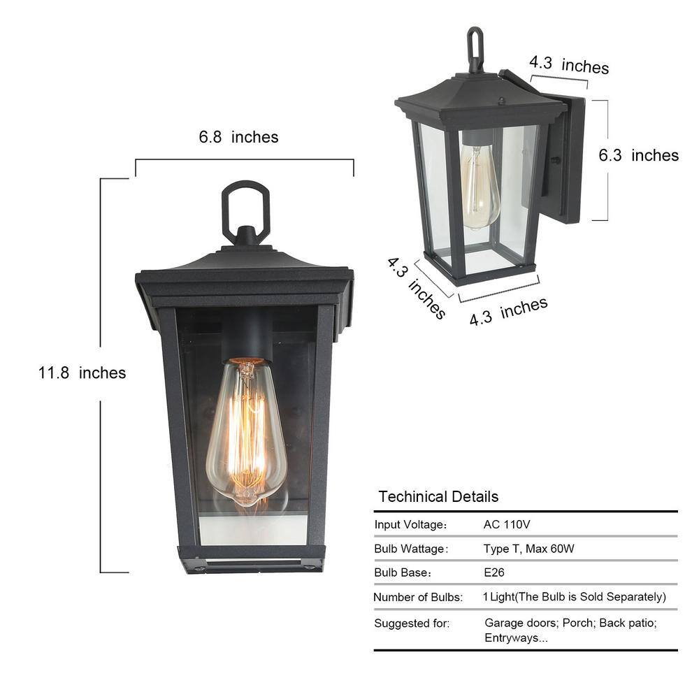 LNC Modern Coastal Matte Black Outdoor Sconce 1-Light Wall Mount Lantern with Clear Glass for Patio Porch Entry A03278S