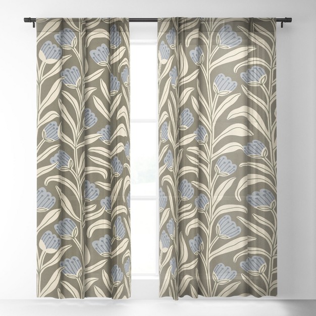 Alisa Galitsyna Bellflower Pattern Cream Olive Single Panel Sheer Window Curtain Deny Designs