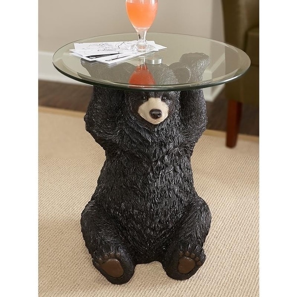 Powell Barney Bear Cabin Resin， Glass Accent Side Table