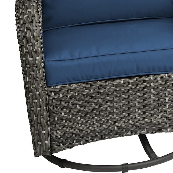 Outdoor 3 Pieces Rattan Wicker Bistro Set Swivel Rocker With Cushion and Table