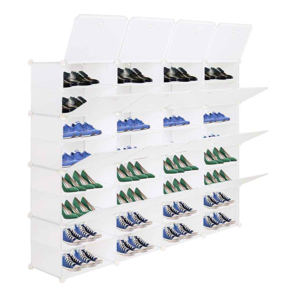 Ktaxon 32 Cubes 64 Pairs Modular Plastic Shoe Storage Cabinet Boxes Expandable 8 Tiers Shoe Rack Shelf Tower Stand Shoe Storage Organizer for Hallway Bedroom Closet Entryway White