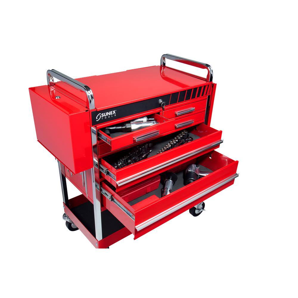 SUNEX TOOLS 20 in. 5-Drawer Heavy-Duty Utility Cart in Red 8045