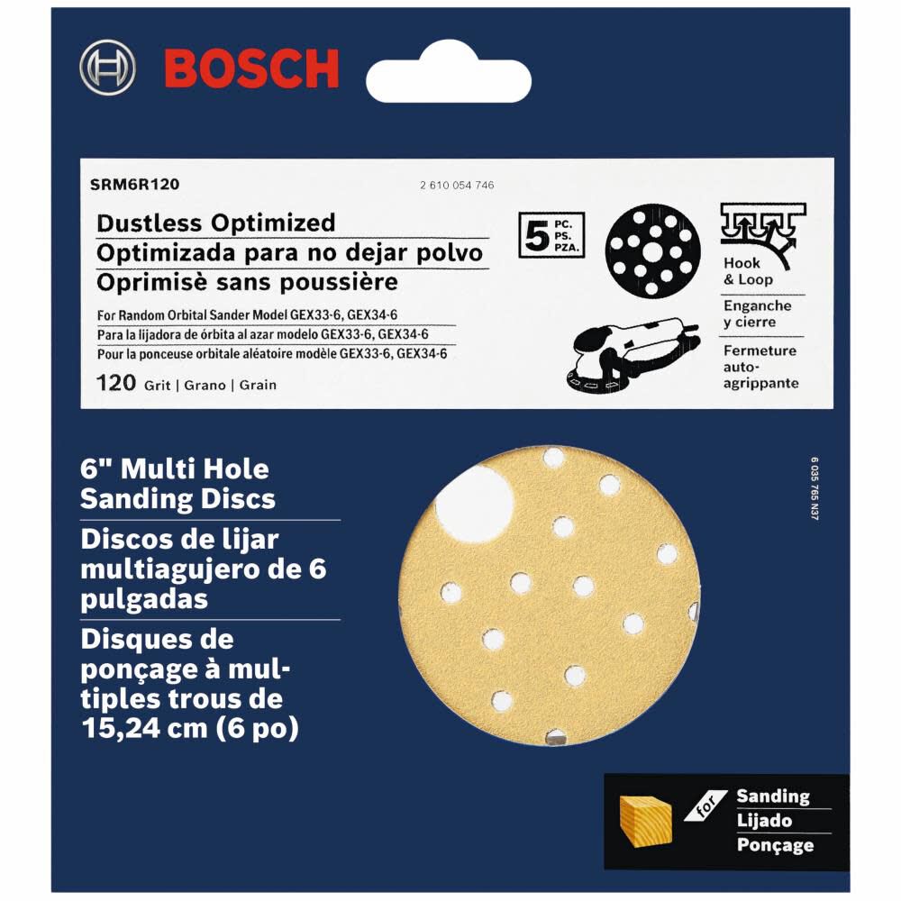 Bosch Multi Hole Hook and Loop Sanding Discs 120 Grit 6