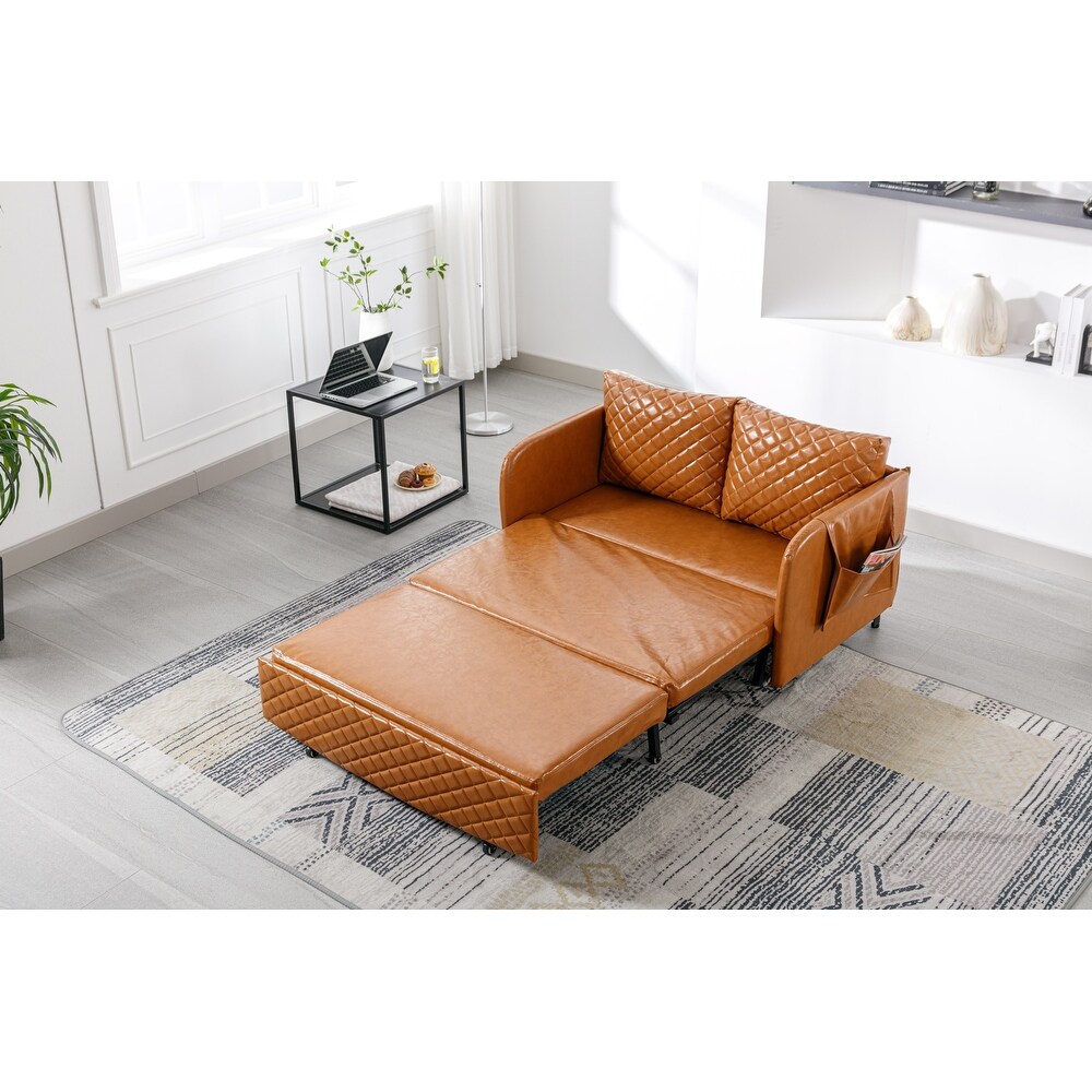 Pull out Sleeper Sofa Convertible Brown Recliner Loveseat with Pillows