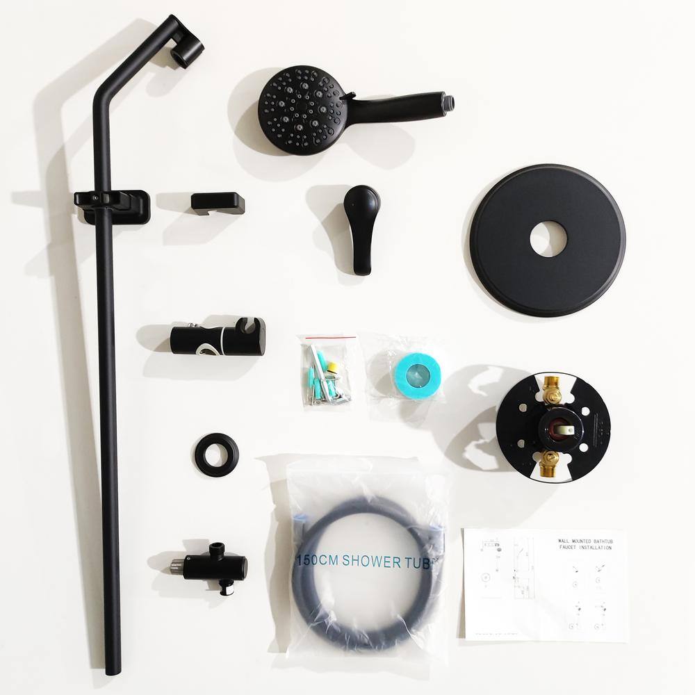 GIVING TREE 5-Spray Patterns with 4 in. Round Wall Bar Shower Kit with High Pressure Hand Shower in Matte Black (Valve Included) HDFFBT714A1-MB