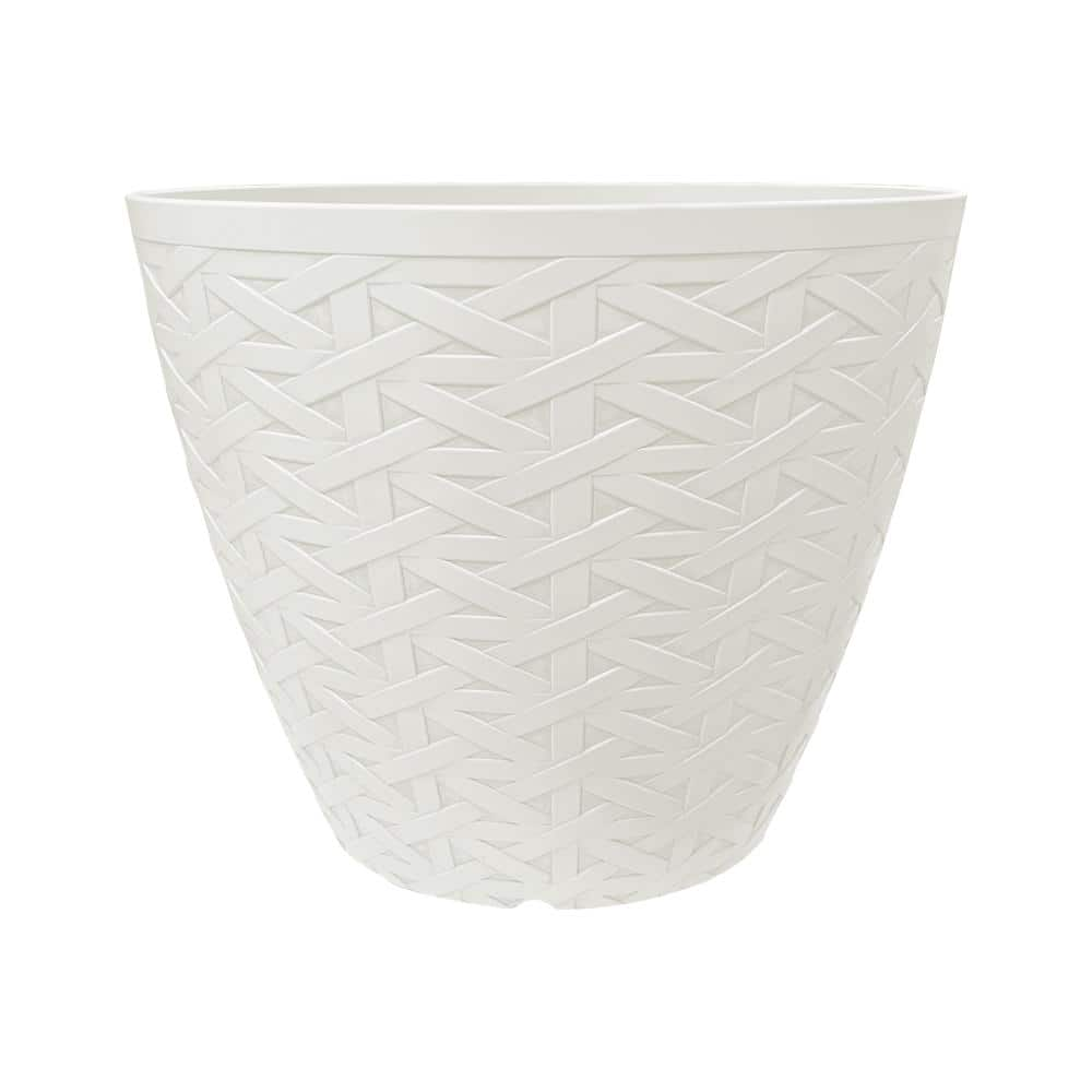 PRIVATE BRAND UNBRANDED 13 in. Dia White Ash Resin Woven Texture Planter HD1438B-030R