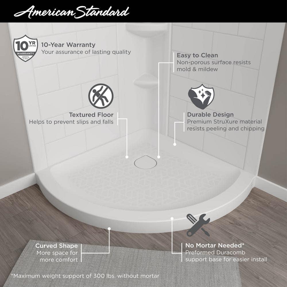 American Standard Ovation Curve 36 in L x 36 in W Corner Shower Pan Base with Center Drain in Arctic White