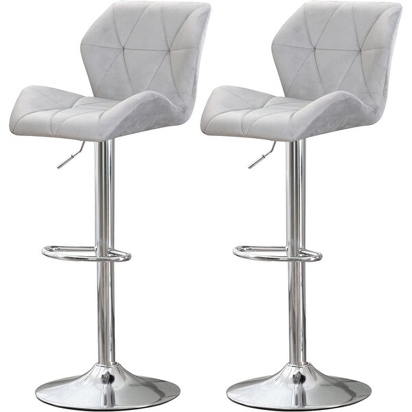 Velvet Armless Bar Stools Set of 2， Swivel Counter Stools Height Adjustable， with Diamond Padded， Light Grey