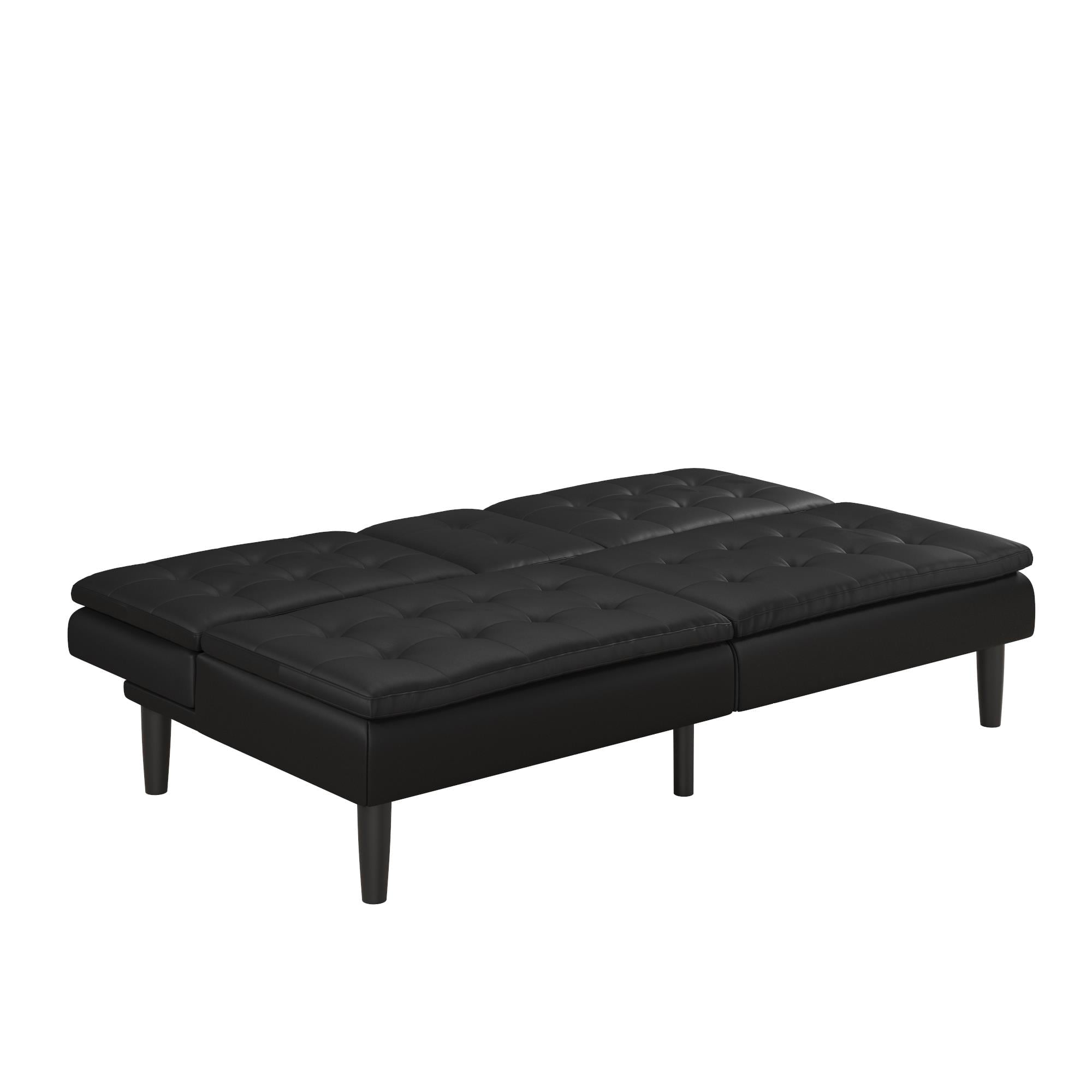 Mainstays Memory Foam PillowTop Futon with Cupholder, Black Faux Leather