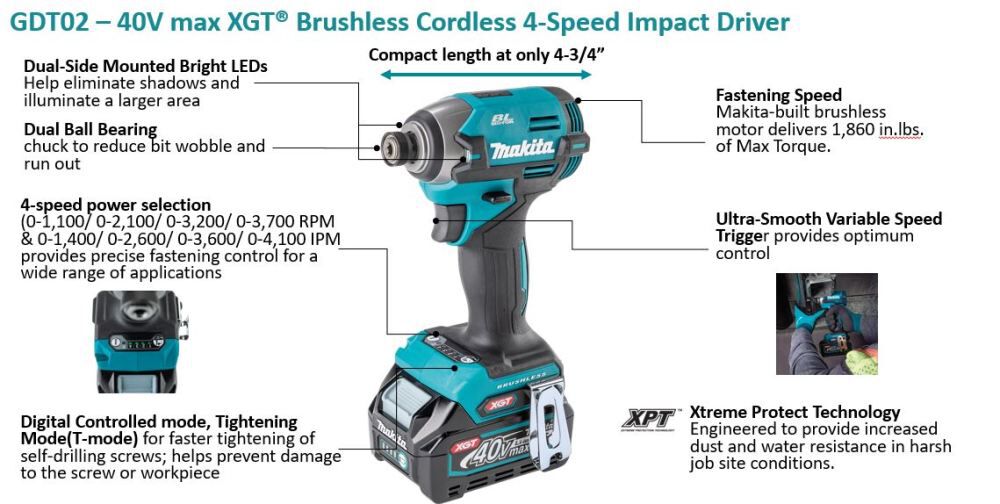 Makita 40V max XGT Impact Driver Bare Tool GDT02Z from Makita