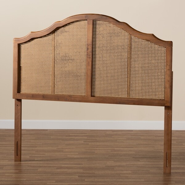 Iris Ash Walnut Wood and Synthetic Rattan Arched Headboard - - 32969785