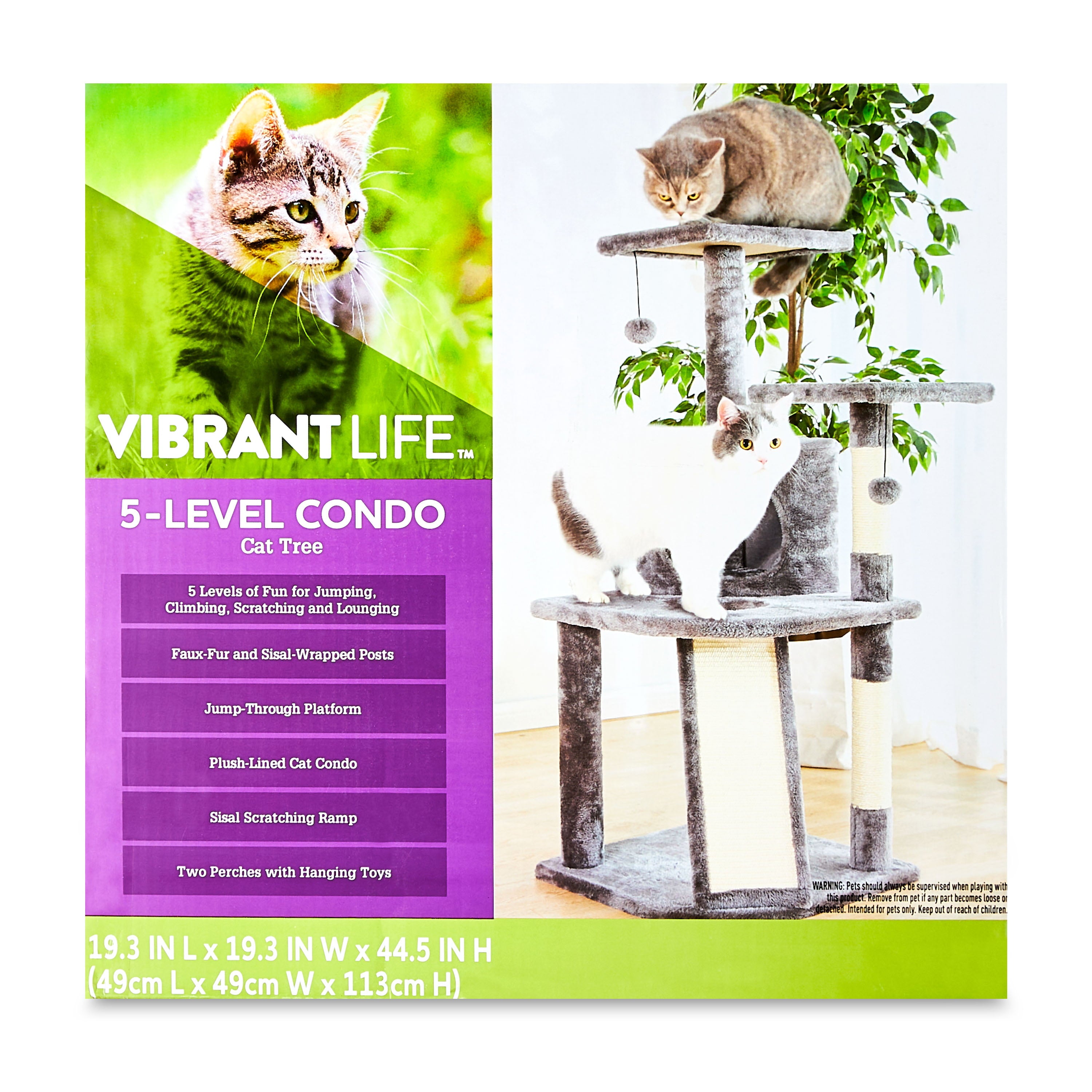 Vibrant Life 5- Level Multi-Functional Cat Tree and Condo， Gray， 45