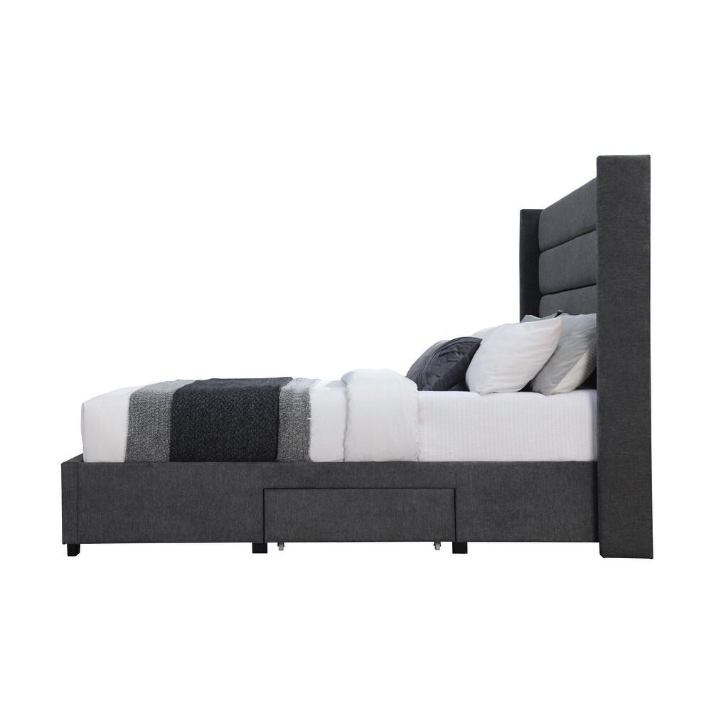 George Charcoal Upholstered 4 Drawer Queen Storage Bed