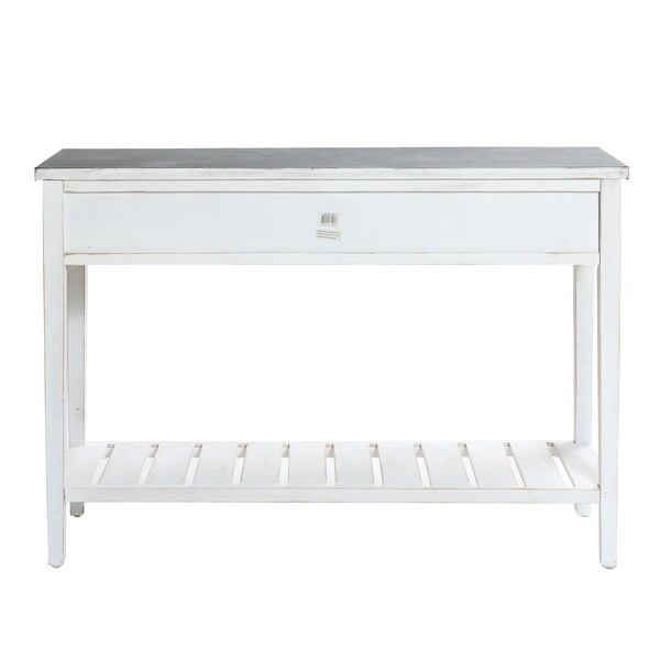 Farmhouse Distressed White Wood and Galvanize Top Console Table - 31.5