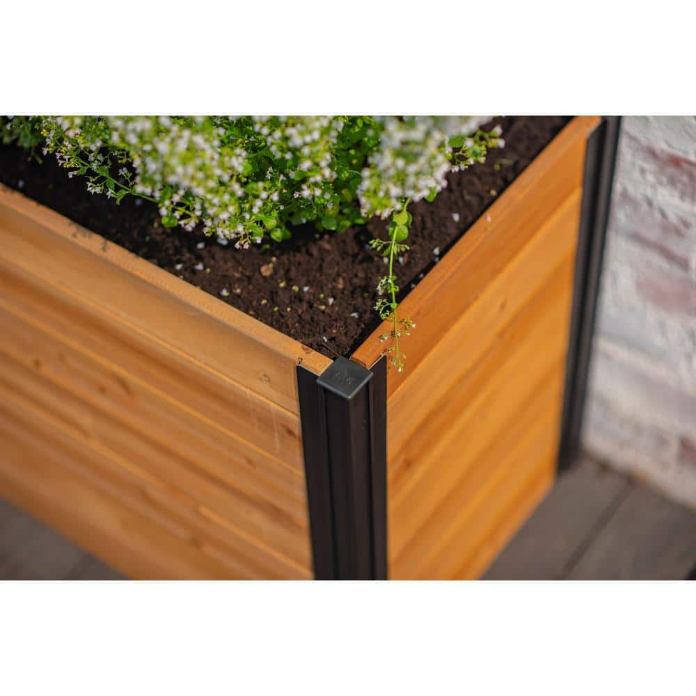 New England Arbors Vita Mezza 39quotL x 16quotW x 19quotH Small Cedar Parklette Planter Golden Brown VT17715 VT17715