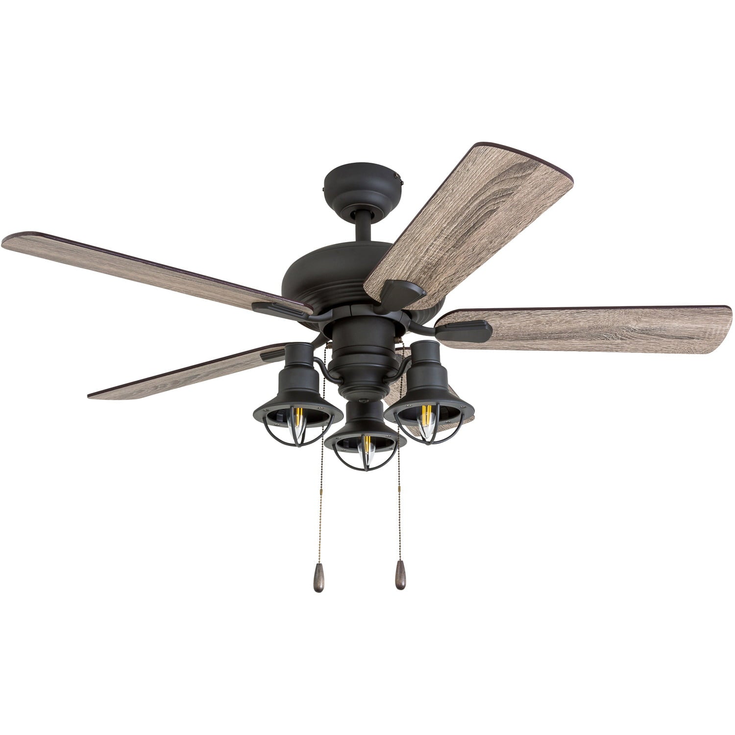 Prominence Home 50652-35 Piercy Coastal 42-Inch Aged Bronze Indoor Ceiling Fan, Lantern LED Multi-Arm Barnwood/Tumbleweed Blades