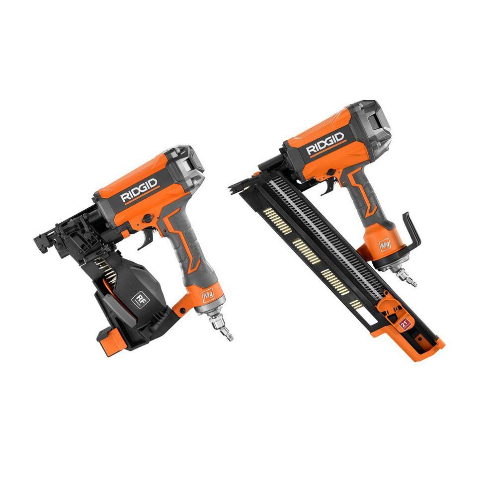 RIDGID Pneumatic 21 3-12 in. Round-Head Framing Nailer and 15 1-34 in. Coil Roofing Nailer R350RHF-R175RNF