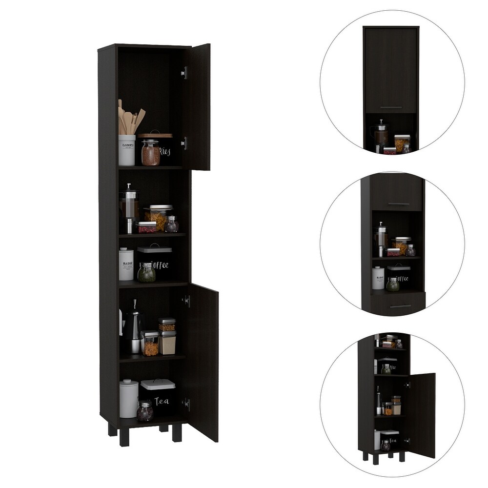 FM Furniture Sheffield 2 Door Pantry Cabinet  with Two 2 Cabinet Spaces and Two Open Shelves