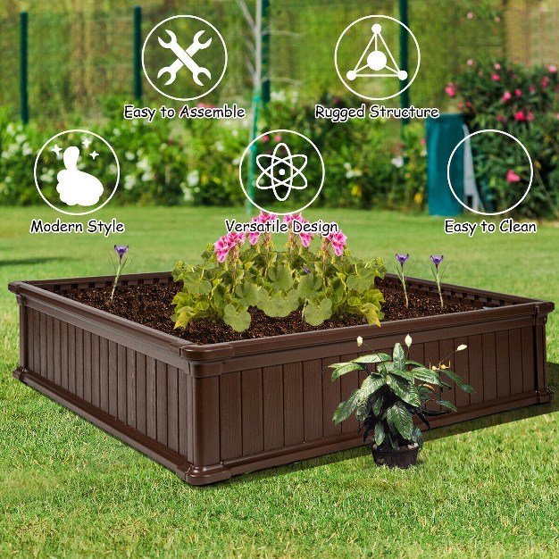 Costway 4 Pcs 48.5'' Raised Garden Bed Square Plant Box Planter Flower Vegetable Brown