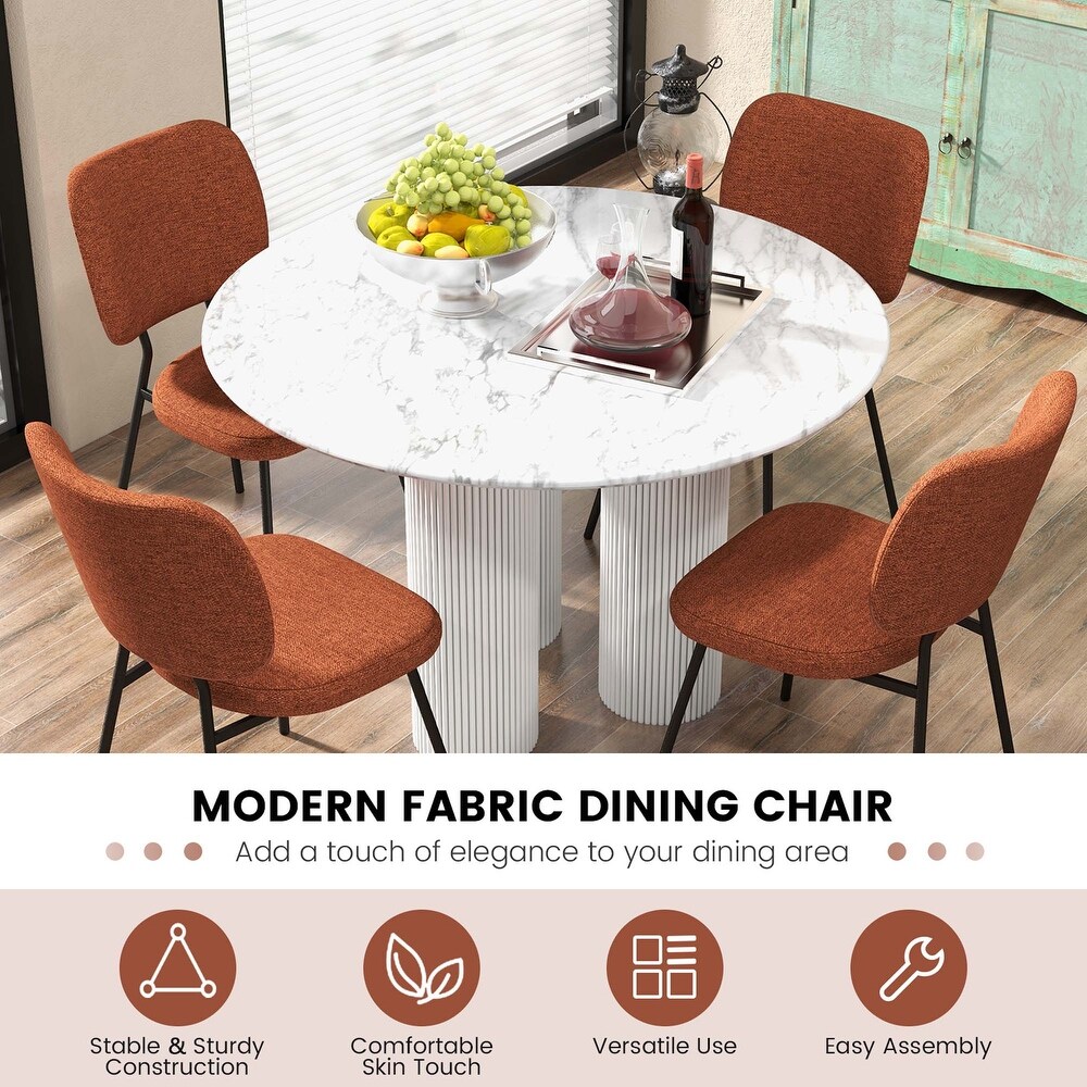 2 PCS Modern Fabric Dining Chairs Padded Armless Accent Chair Orange