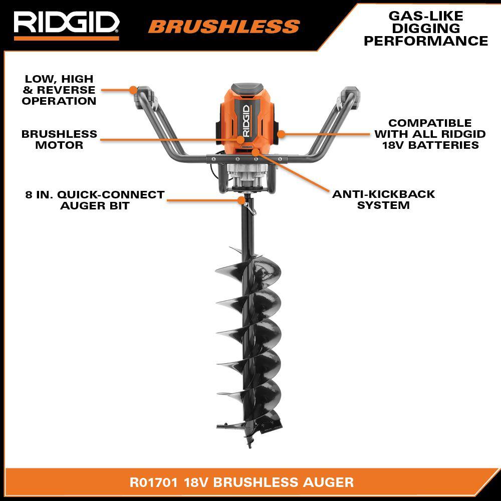 RIDGID R01701K 18-Volt Earth Auger with 8 in. Bit and (2) 4.0 Ah Batteries and Charger