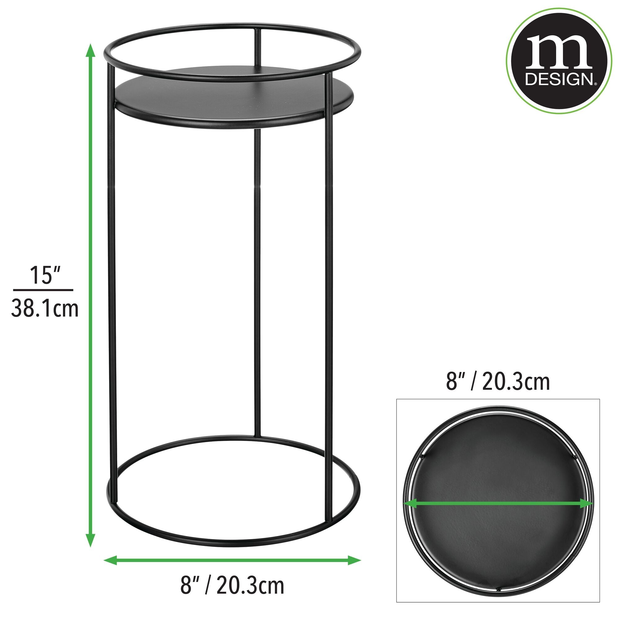 mDesign Metal 15-Inch Tall Circular Plant Stand, Planter Holder Contemporary Design Round Tray for Table, Garden; Holds Indoor/Outdoor Plants, Flower Pot - Concerto Collection - 2 Pack - Matte Black