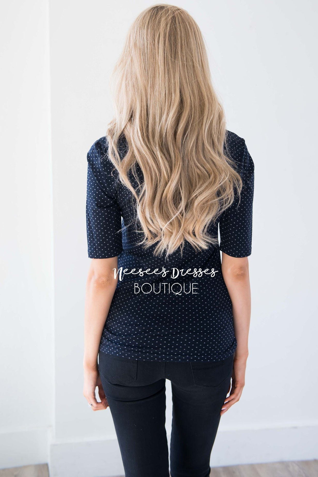 Deep Navy Polka Dot Top